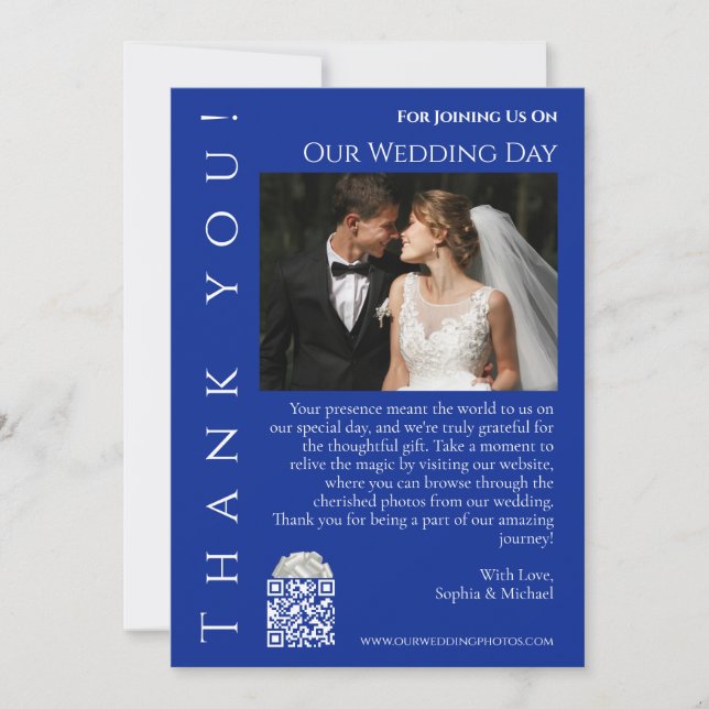 Invitation Merci photo bleu et blanc Mariage moderne- (Devant)