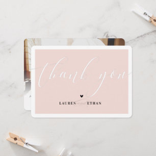 Invitation MERCI photo mariage élégant noir rose pâle