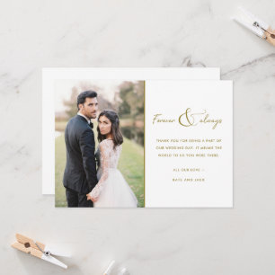 Invitation Merci photo Mariage pour toujours et toujours or