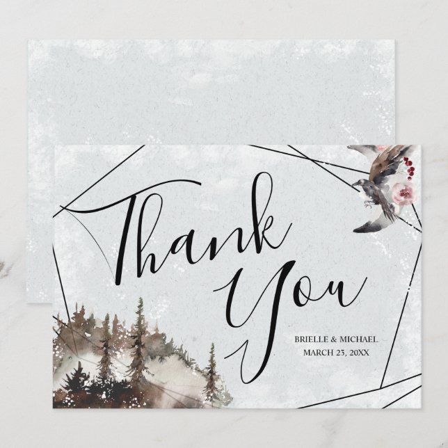 Invitation Merci pour le mariage avec Raven et Moon (Devant / Derrière)