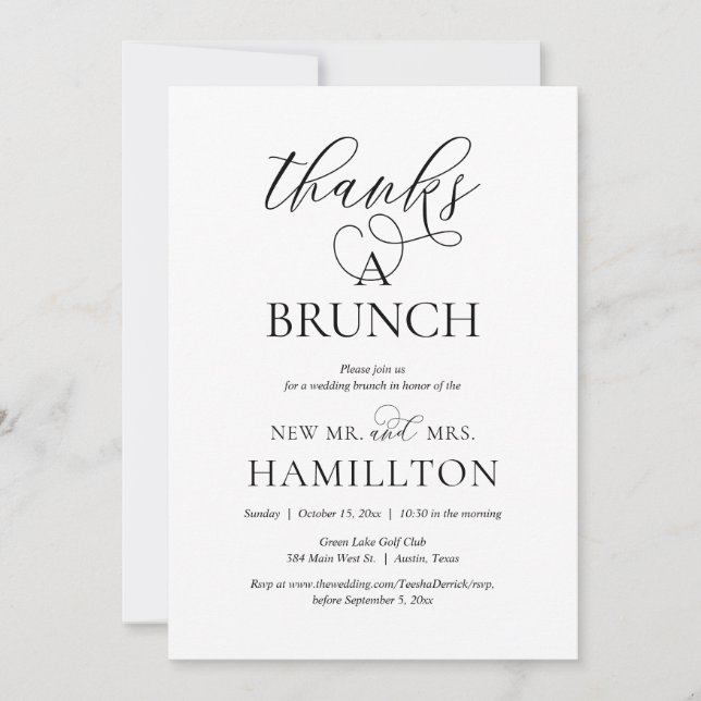 Invitation Merci pour un Brunch, Fête d'après-mariage en fuit (Devant)