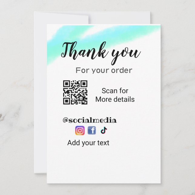 Invitation Merci pour votre commande ajouter q r coordonnées  (Devant)