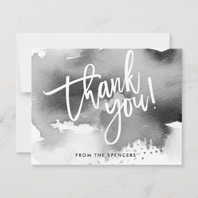 Invitation MERCI REMARQUE aquarelle en gris noir lettré (Devant)