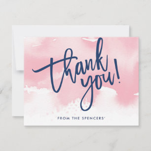 Invitation MERCI REMARQUE aquarelle rose pâle lettrée main
