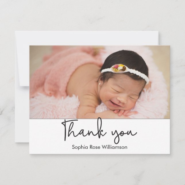 Invitation Merci simple Script Baby Girl 2 Photos (Devant)