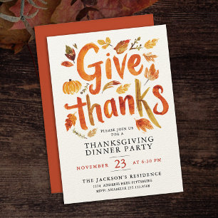 Invitation Merci Thanksgiving Dinner Automne Aquarelle