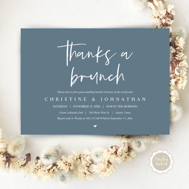Invitation Merci un brunch, fêter les mariages invitati (Thanks A Brunch, Wedding Elopement Invitation Card, PDF, Modern Wedding Party, Dark Dusty Blue)