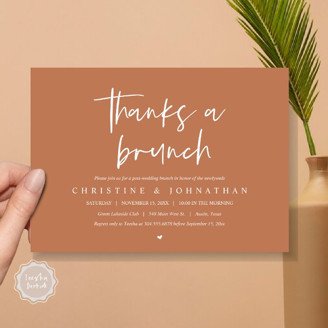 Invitation Merci un brunch, fêter les mariages invitati (Thanks A Brunch, Wedding Elopement Invitation Card, PDF, Modern Wedding Party, Copper Rust Brown)