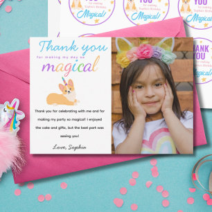 Invitation Merci Unicorn Fille Anniversaire, Corgi Party