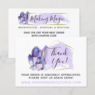 Invitation Merci Watercolor Crystals & Gold Boho Card