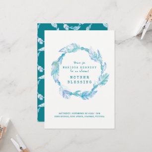Invitation Mère bénir la plume et les perles turquoise aqua a