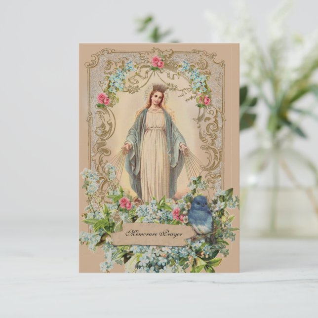 Invitation Mère catholique Mary Floral Mémorare prière (Debout devant)