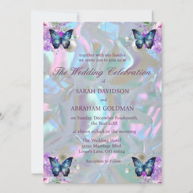 Invitation Mère de Pearl Iridescente Mariage élégant (Devant)