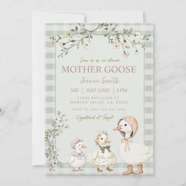 Invitation Mère Goose et Baby shower Gosling (Devant)