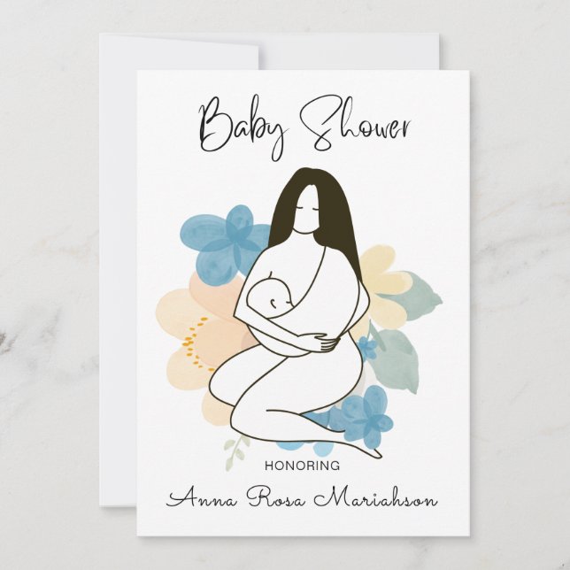 Invitation *~* Mère mère tenant un Baby shower floral pour bé (Devant)