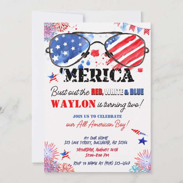 Invitation 'Merica Patriotic Rouge Blanc et Bleu 2e anniversa (Devant)
