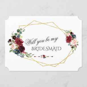 Invitation Merlot Bleu Marine Floral Veux-Tu Être Ma Demoisel