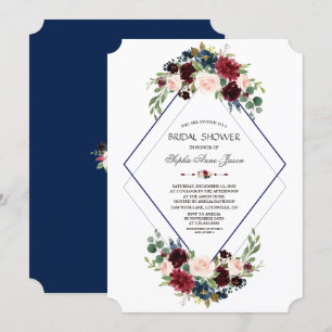 Invitation Merlot géométrique moderne Marine Fête des mariées