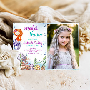 Invitation Mermaid 1er Anniversaire fêté près de la mer Photo