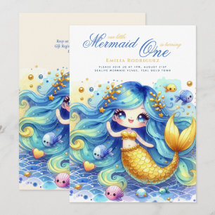 Invitation Mermaid 1er anniversaire ou EDIT AGE Or TurquoiseB