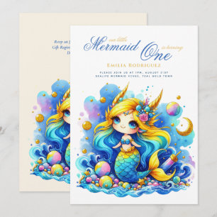 Invitation Mermaid 1er anniversaire ou EDIT AGE Or TurquoiseB