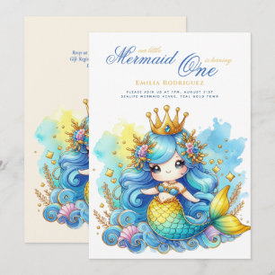 Invitation Mermaid 1er anniversaire ou EDIT AGE Or TurquoiseB