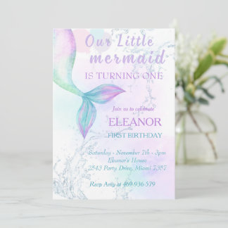 Invitation Mermaid 1er Anniversaire Sous La Fête Mermaid De M