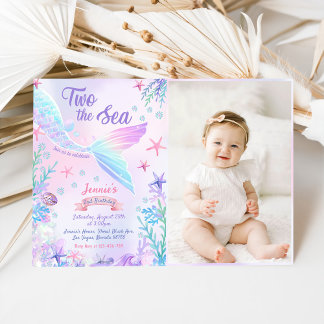 Invitation Mermaid 2e anniversaire Deux La fête de la mer Pho