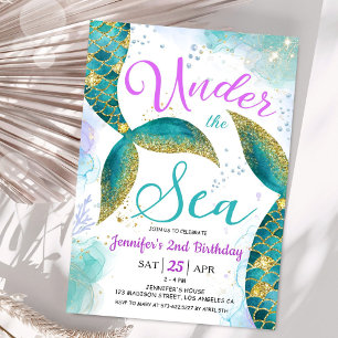 Invitation Mermaid 2e anniversaire Parties scintillant Invita