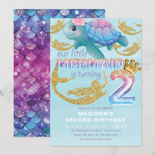 Invitation Mermaid 2e anniversaire Pink Blue Gold Parties sci