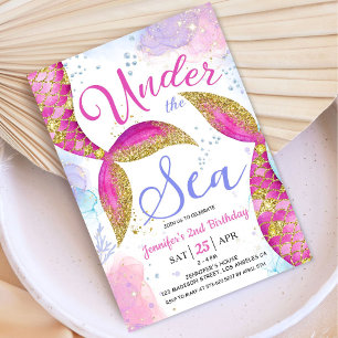 Invitation Mermaid 2e fête d'anniversaire fille rose sous la