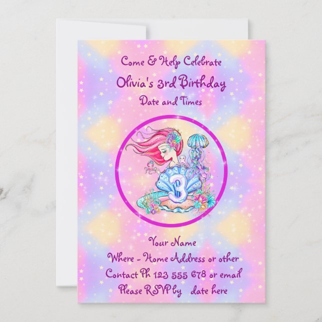 Invitation Mermaid 3e anniversaire Modifier Modifier Modifier (Devant)