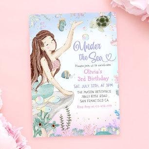 Invitation Mermaid 3e anniversaire sous la fête de la mer