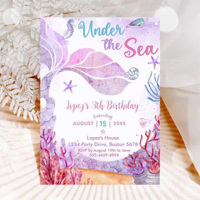 Invitation Mermaid 3e anniversaire sous la fête de la mer (Créateur téléchargé)