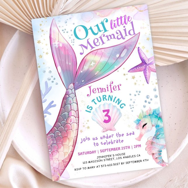 Invitation Mermaid 3e anniversaire sous la mer Petite Sirène (Créateur téléchargé)