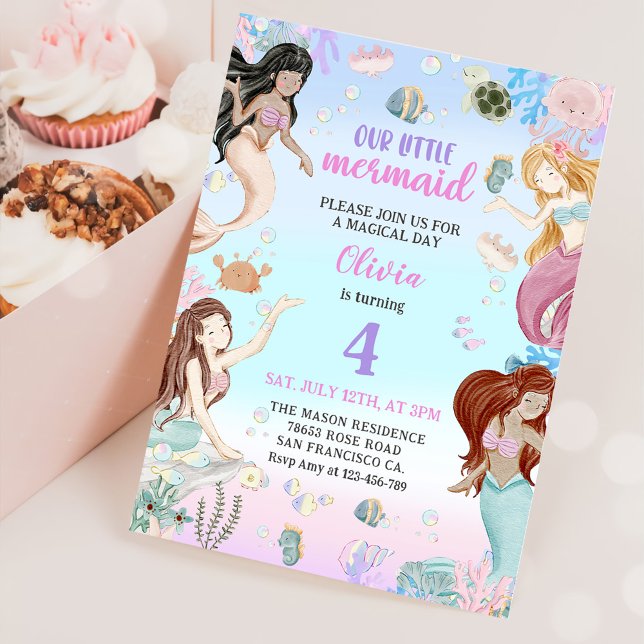 Invitation Mermaid 4e anniversaire Notre petite Fête de Sirèn (Créateur téléchargé)