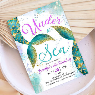 Invitation Mermaid 6e anniversaire Parties scintillant Invita