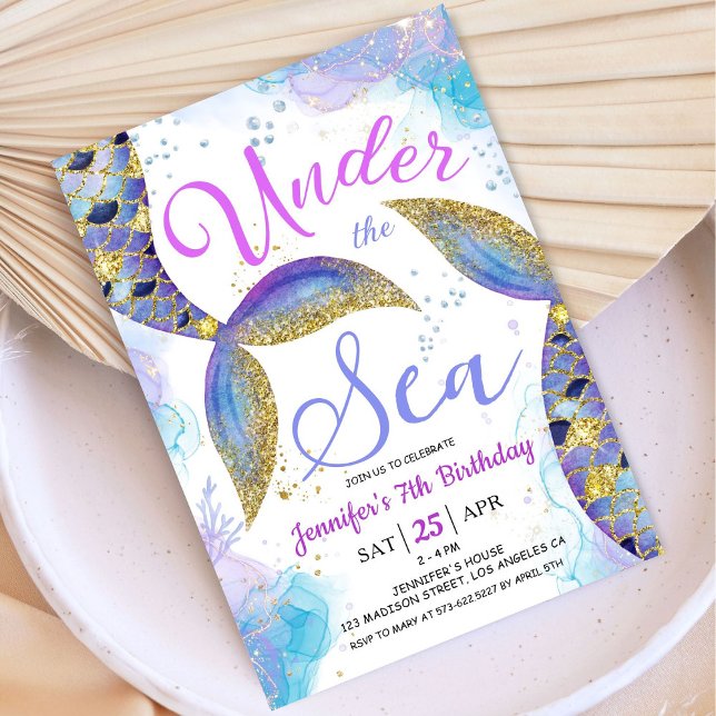 Invitation Mermaid 7e anniversaire fille sous la mer (Créateur téléchargé)