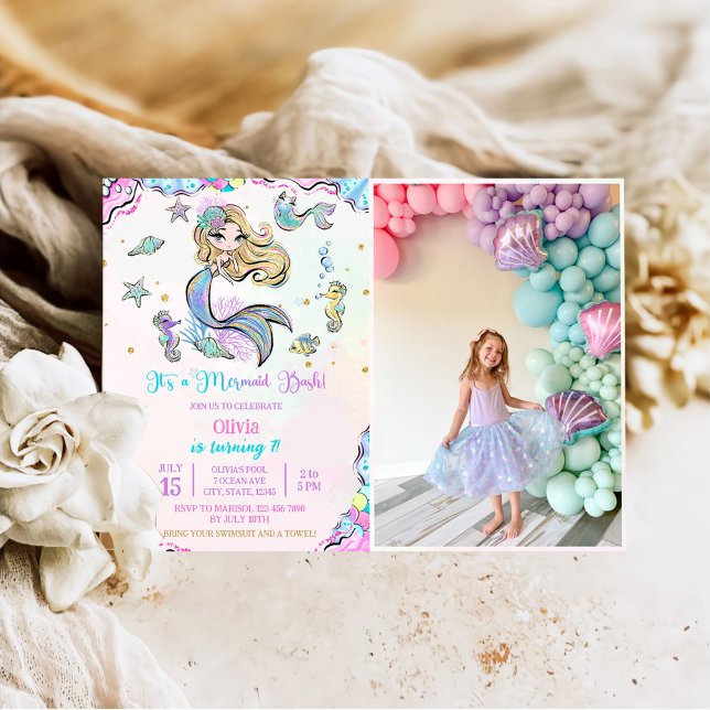 Invitation Mermaid 7e anniversaire Mermaid Party Photo (Créateur téléchargé)