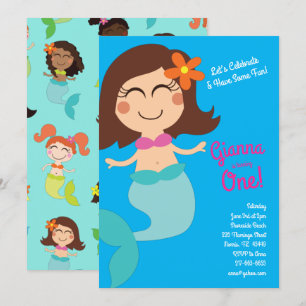 Invitation Mermaid Anniversaire Fête Cheveux Brown