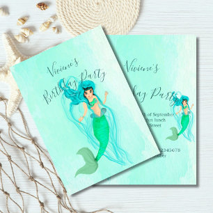 Invitation Mermaid Anniversaire Green Mermaid Queue Girly