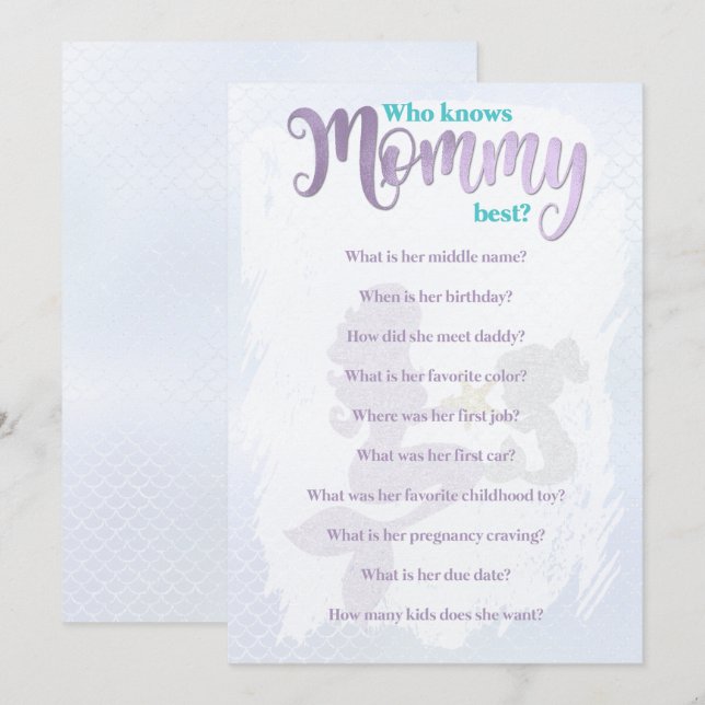 Invitation Mermaid Baby shower Qui Connaît Maman Meilleures C (Devant / Derrière)