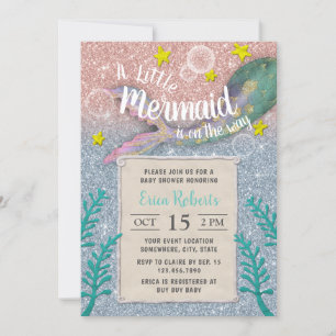 Invitation Mermaid Baby shower Rose Gold Blue Parties scintil