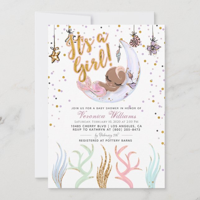 Invitation Mermaid C'est un Baby shower de fille (Devant)
