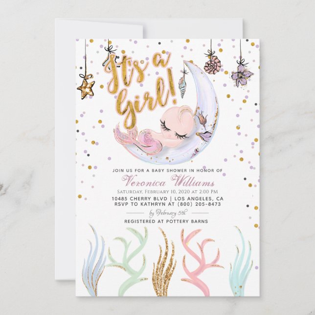 Invitation Mermaid C'est un Baby shower de fille (Devant)