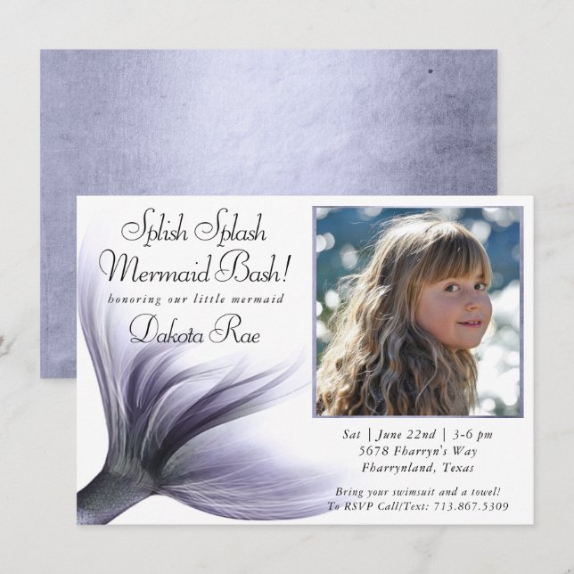 Invitation Mermaid Chic | Dusty Lavender Purple Splash (Devant / Derrière)