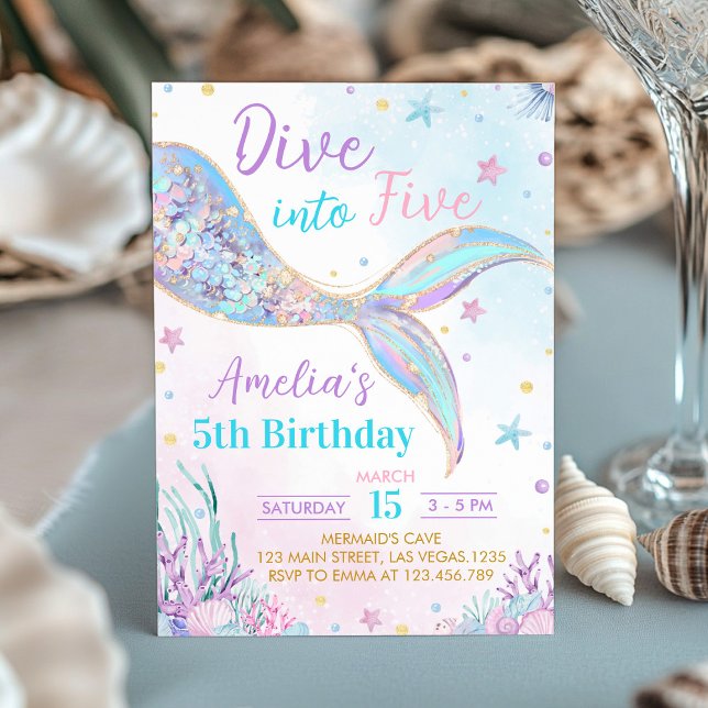Invitation Mermaid Dive in Five Girl Birthday (Créateur téléchargé)