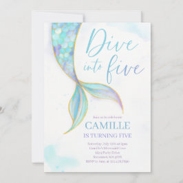 Invitation Mermaid Dive into Five 5th Birday Party