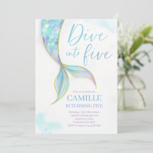 Invitation Mermaid Dive into Five 5th Birday Party