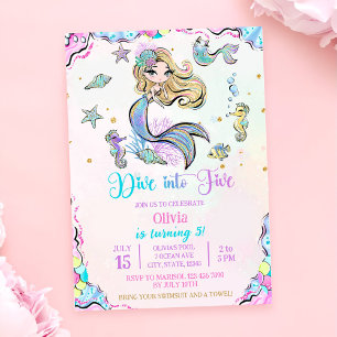 Invitation Mermaid Dive into Five 5th Birday Party